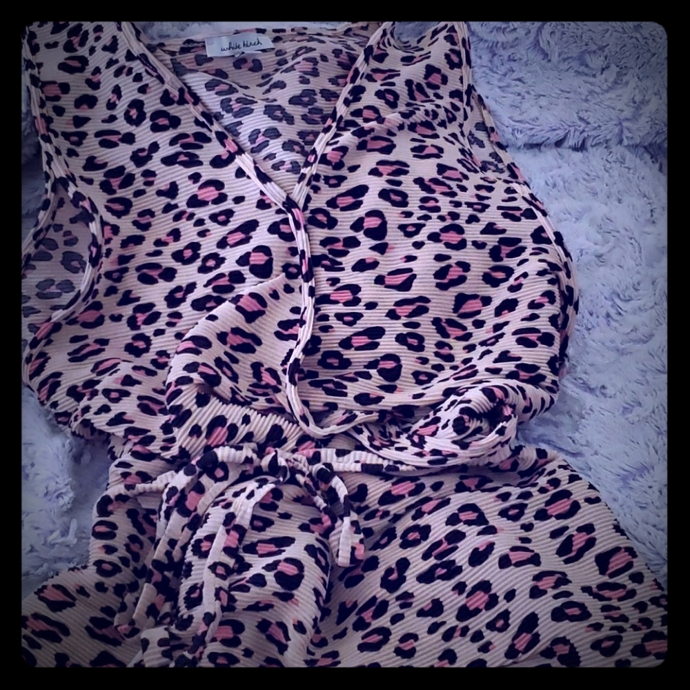 White birch pink leopard and tan sleeveless top